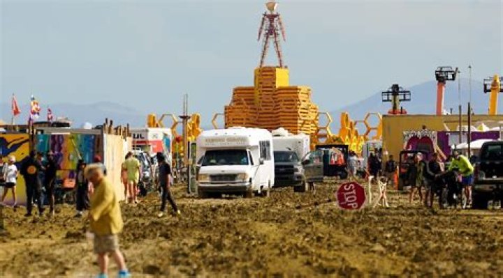 Burning Man festival attendees get stuck in the mud after unprecedented rain