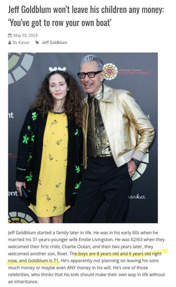 Jeff Goldblum won’t leave his children any money: ‘You’ve got to row your own boat’